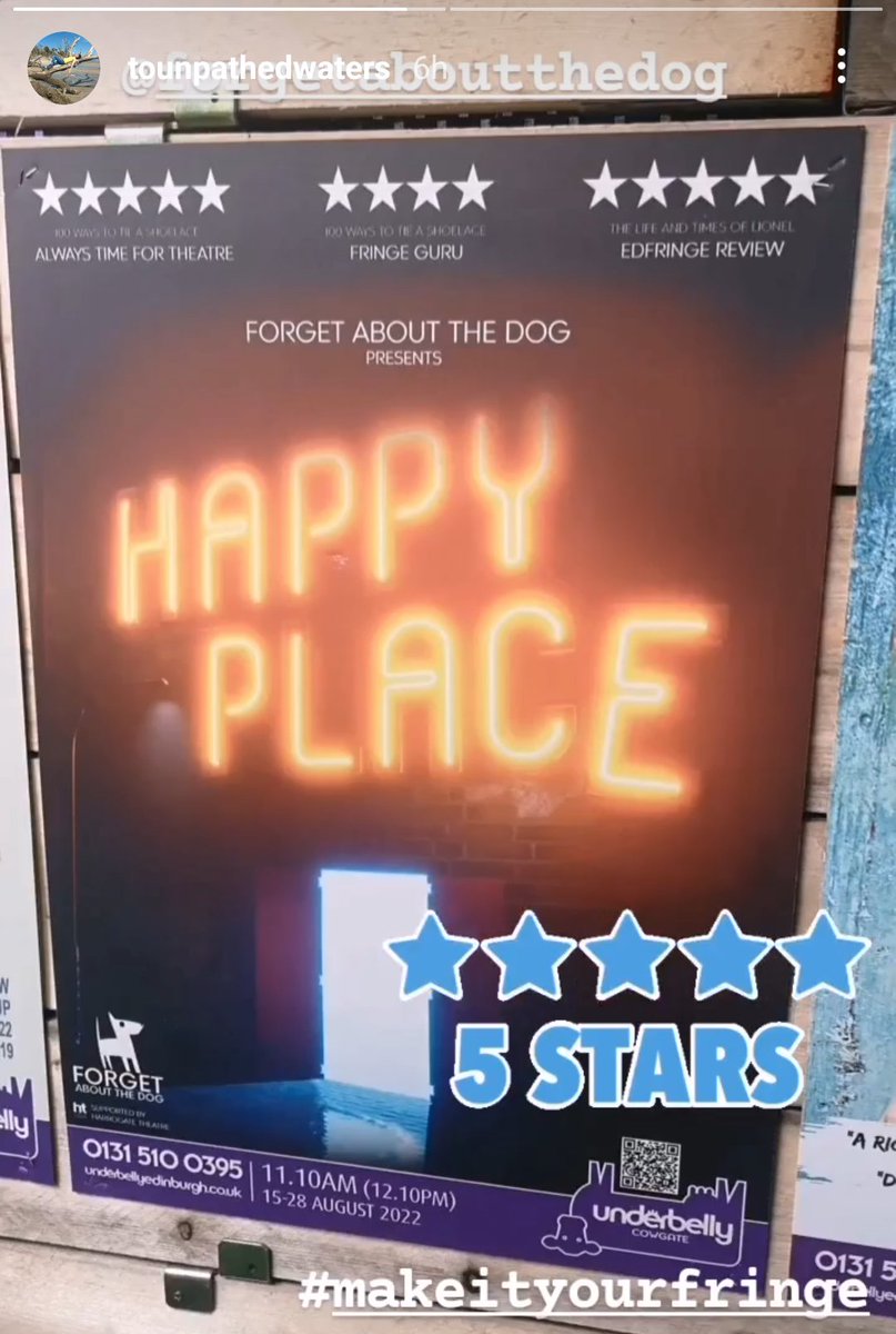 Great audience for opening day at #edfringe 🥹 overwhelmed with love! Nearly full house+so much laughter 💘

Join us for Happy Place 🥳
Bombastic yet meaningful comedy with physical theatre, puppetry+live music!

15-28 Aug
11.10am
Iron Belly <a href="/FollowTheCow/">Underbelly Edinburgh</a> 
tickets.edfringe.com/whats-on/happy…