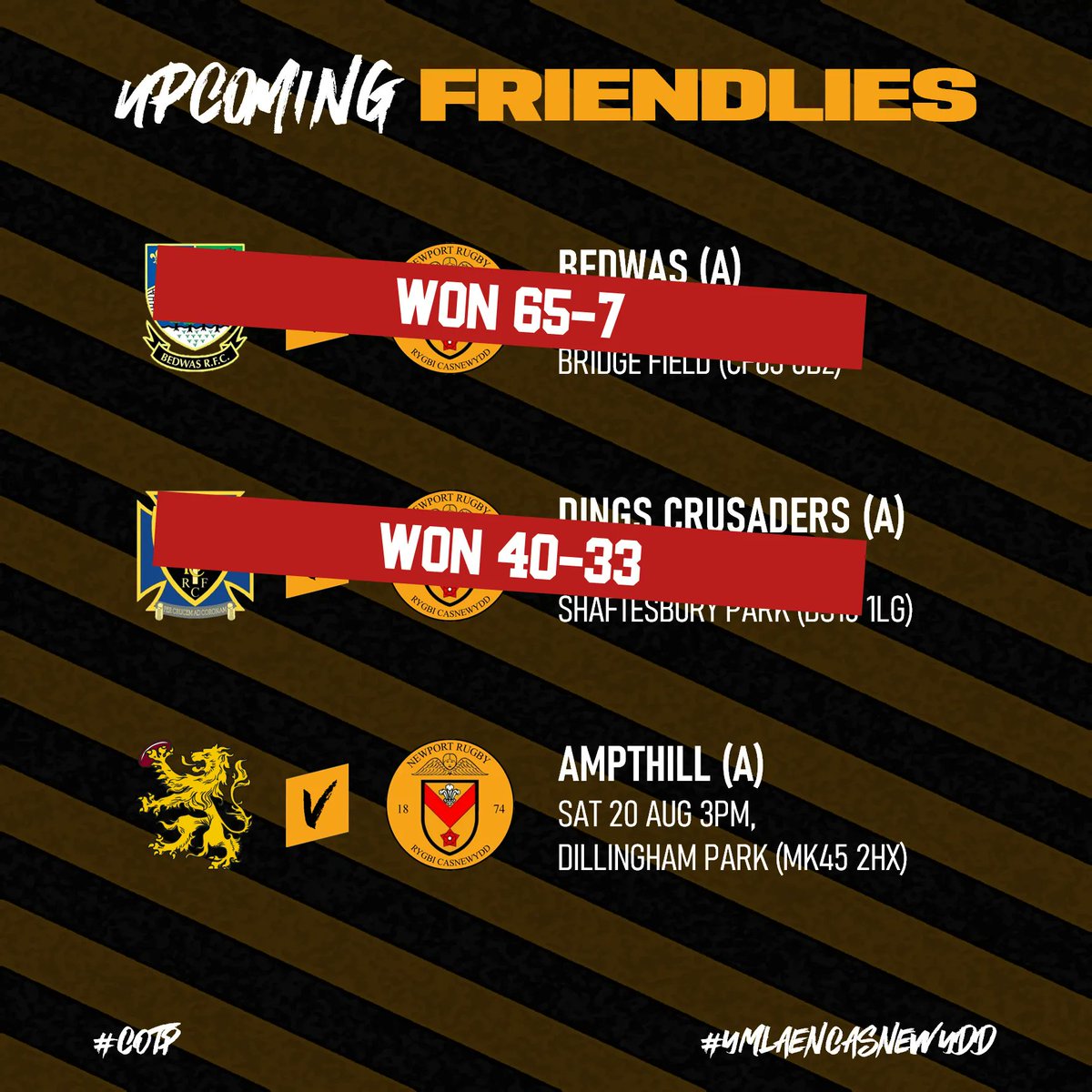 🏉 Just the one friendly remaining...

There are still a few places remaining on the <a href="/FoNRTrust/">Friends of Newport Rugby</a> Supporters' Bus! DM them or e-mail stattonrfc@live.co.uk to secure your place before it's too late 👀 

#COTP #YmlaenCasnewydd #PortHour