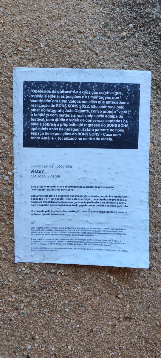 JorgeRodSilva's tweet photo. Apontamentos da Exposição de Fotografia "Viste"  que procura captar os dias de preparação do @Bons_Sons. Integra a programação paralela e foi realizada por João Gigante. Bio na última foto.
#bonssons
#bonssons22
#vemviveraaldeia https://t.co/R5UbPKKT6p