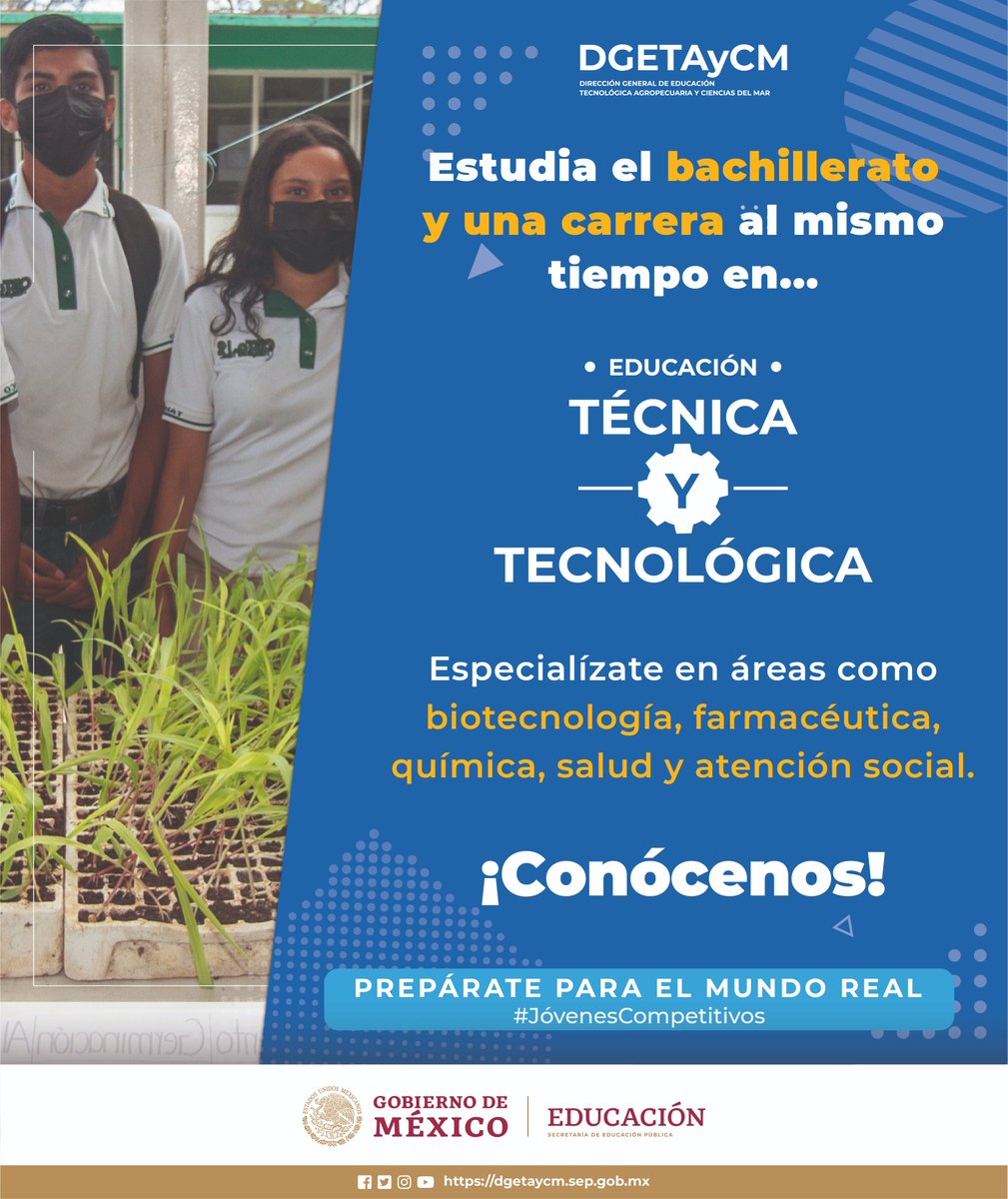 ¡Elige tu futuro! Inscríbete en un plantel de la @DGETAyCM. 🏫📚
Conoce las 51 carreras profesionales que tenemos para ti, dando clic al enlace 👇
                                         bit.ly/3IrYQrX 
 #JóvenesCompetitivos  #CETMAR #CETAC #CBTA #CBTF <a href="/SEP_mx/">SEP México</a>