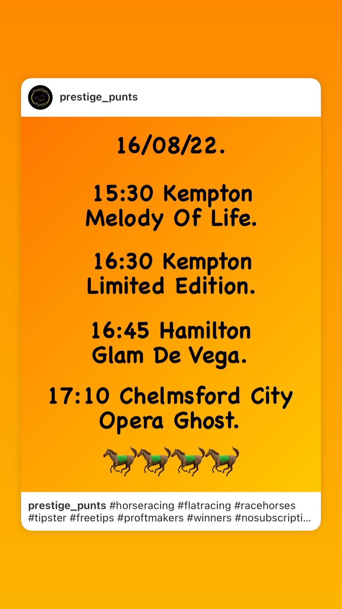 Prestige_Punts's tweet photo. #horseracing #flatracing #racehorses #tipster #freetips #proftmakers #winners #nosubscription #getinvovled #prestige_punts #likeshareandfollow #RETWEET #RT https://t.co/F0rMMkUOIT