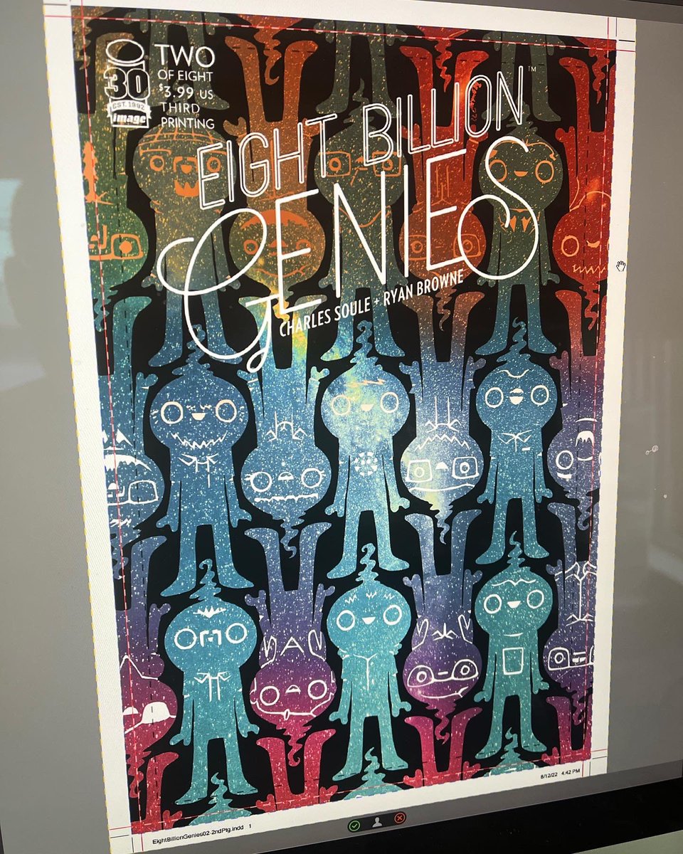 RyanBrowneArt's tweet photo. Proofing 8BG 1-3 third print and issue 4 second print today! Final day to order ‘em is today as well. Also, it’s the final day to buy copies of Genies on my webstore before they go into hibernation for a while. Link in bio. #eightbilliongenies #8bg #charlessoule #imagecomics https://t.co/bkaFWr4Tbg
