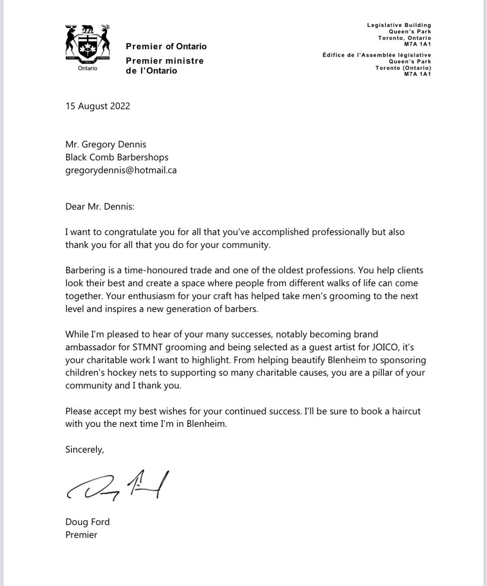 Thank you <a href="/fordnation/">Doug Ford</a> for this lovely letter of recognition. <a href="/CBCNews/">CBC News</a> <a href="/CTVNews/">CTV News</a> <a href="/Chathamnews/">Chatham Daily News</a> <a href="/timesjournal/">St. Thomas Times-Journal</a> <a href="/LFPress/">London Free Press</a>