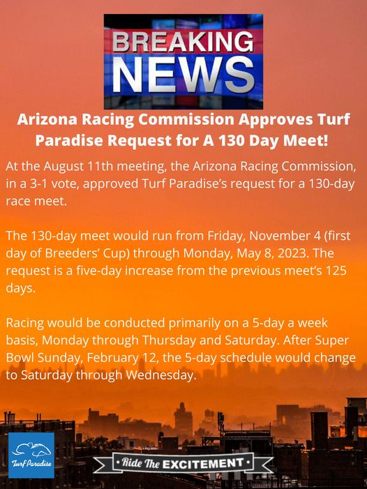 Turf Paradise on Twitter "Exciting news! Our 130 Day Race Meet was