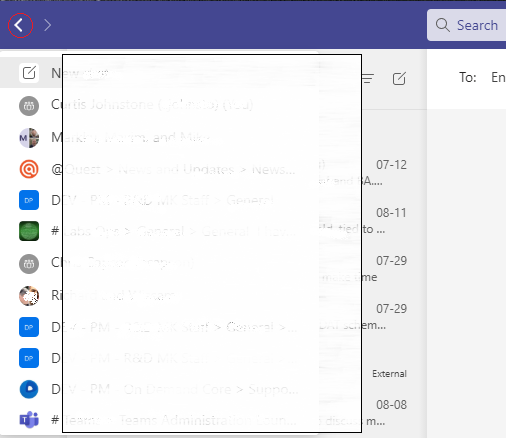 InsideOffice365's tweet photo. #MicrosoftTeams tip - hover over the back arrow to see your Teams history as a quick shortcut to get back to where you were! https://t.co/Lcya4iu7lY
