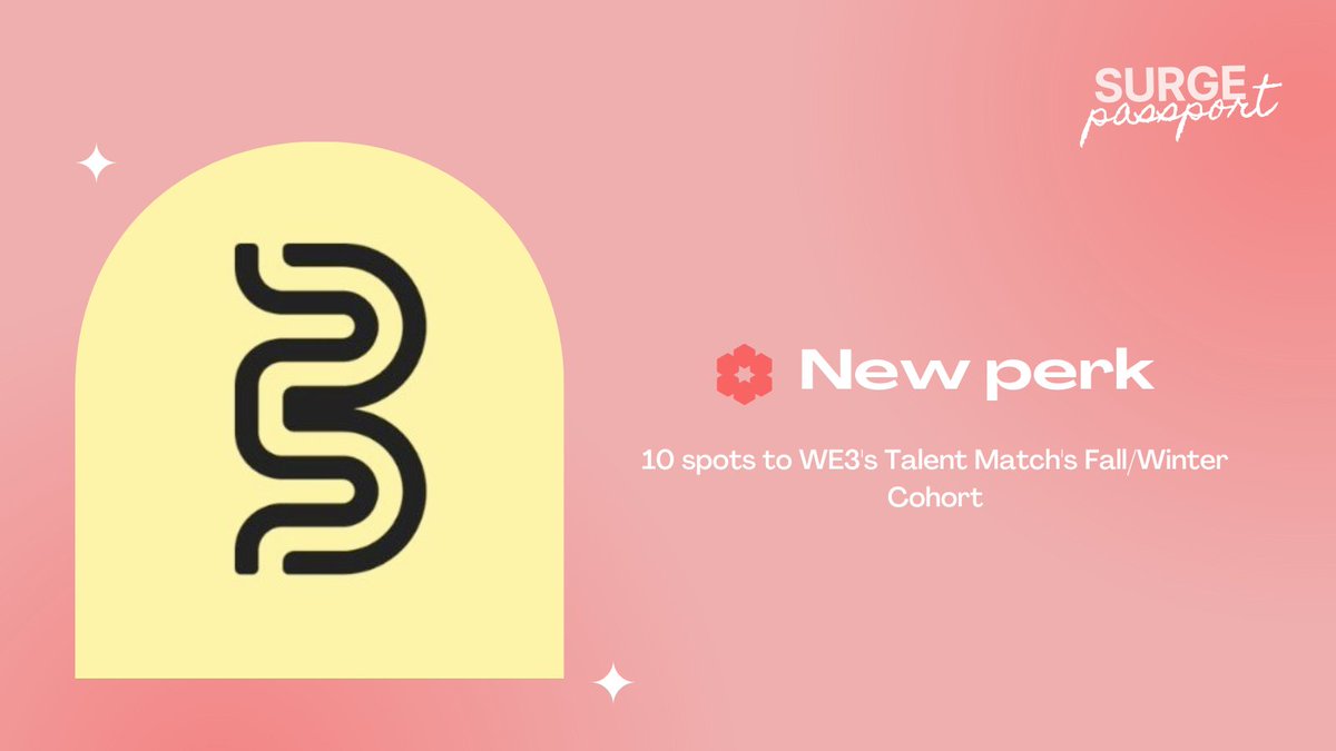 surge_women's tweet photo. New perk alert!🔥

Our friends at @hello_we3 will be reserving 10 spots within their Talent Match's Fall/Winter Cohort for Surge holders.

Interested in a Web3 job? This perk is for you! 👇🏽 https://t.co/q7kUsUaG5i