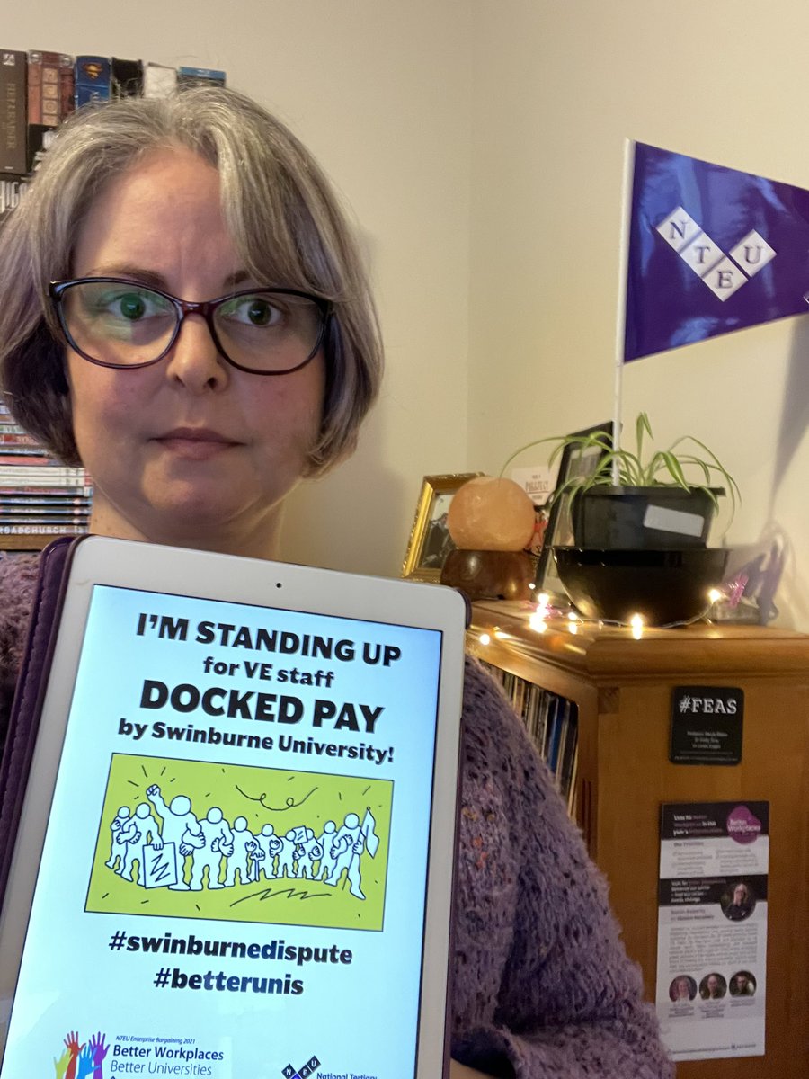 RuthJelley's tweet photo. I’m standing up for my #Swinburne colleagues in VE who have been docked pay for taking legal protected industrial action #swinburnedispute #betterunis #NTEU #solidarity 1/5 https://t.co/mFr6bRoEj0