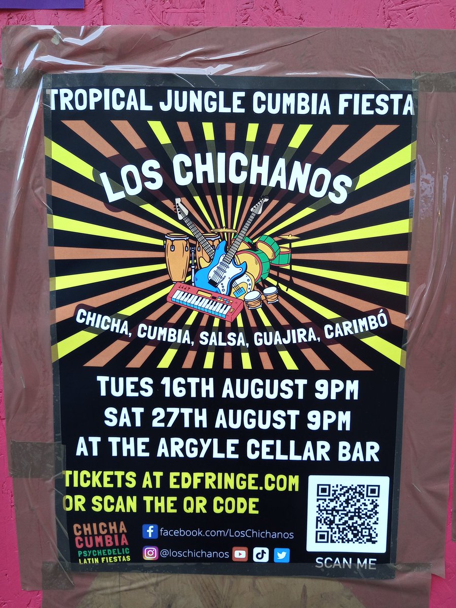 loschichanos's tweet photo. Hey everyone, all ready for our first big fiestón in the Edinburgh Fringe Festival!!! Come along and join us for an unforgettable tropical and dance party!!!
 
Tickets on the link below:
https://t.co/CjBbisR1aH

#Edinburgh #EdFringe2022 #cumbias #chicha #loschichanos #Salsa https://t.co/UAaZYupMFl