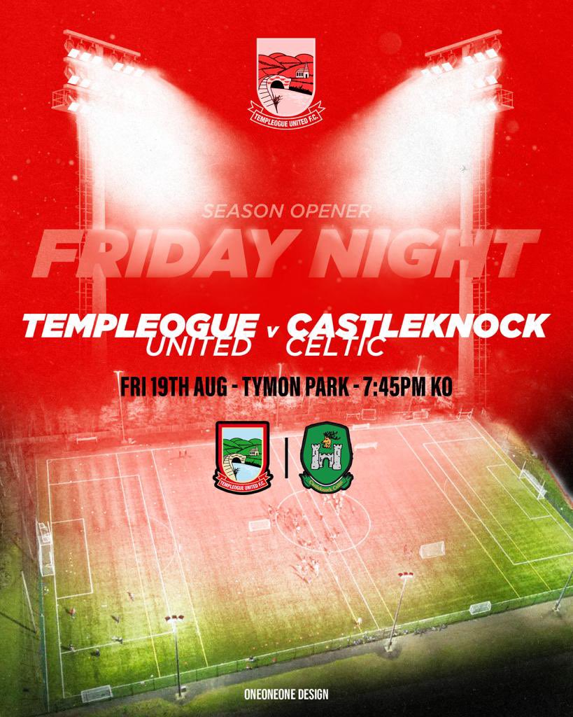⚽️ FRIDAY NIGHT FOOTBALL ⚽️

We are back!! Our Seniors are back in action this week in their first ever Friday night home league game in Tymon Park. <a href="/LSLLeague/">Leinster Senior League</a> Sen Sun 1A season opener vs @CastleknockCFC 

Get down &amp; support the lads 🔴⚪️⚽️ #TUFC 

🎨 <a href="/oneoneonedes1gn/">One One One Design</a> 🔥
