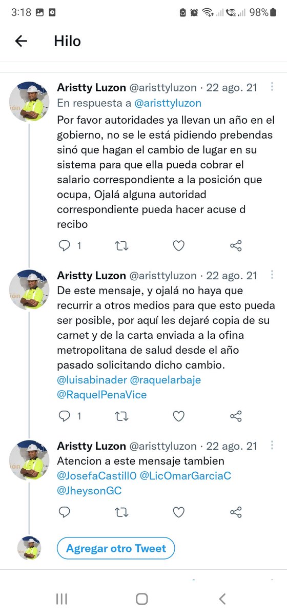 aristtyluzon's tweet photo. @drmariolama @SNSRDO @luisabinader @RaquelPenaVice @SaludPublicaRD @Comunicaciondo Buenas tardes @drmariolama @SNSRDO @RaquelPenaVice @raquelarbaje mi esposa está esperando su cambio de designación como Bioanalista el el hospital de Boca Chica desde hace 2 años ganando un salario de miseria de RD$:18,000 pesos por esa situación, por favor resuelva eso. https://t.co/VrkcH6fn2O