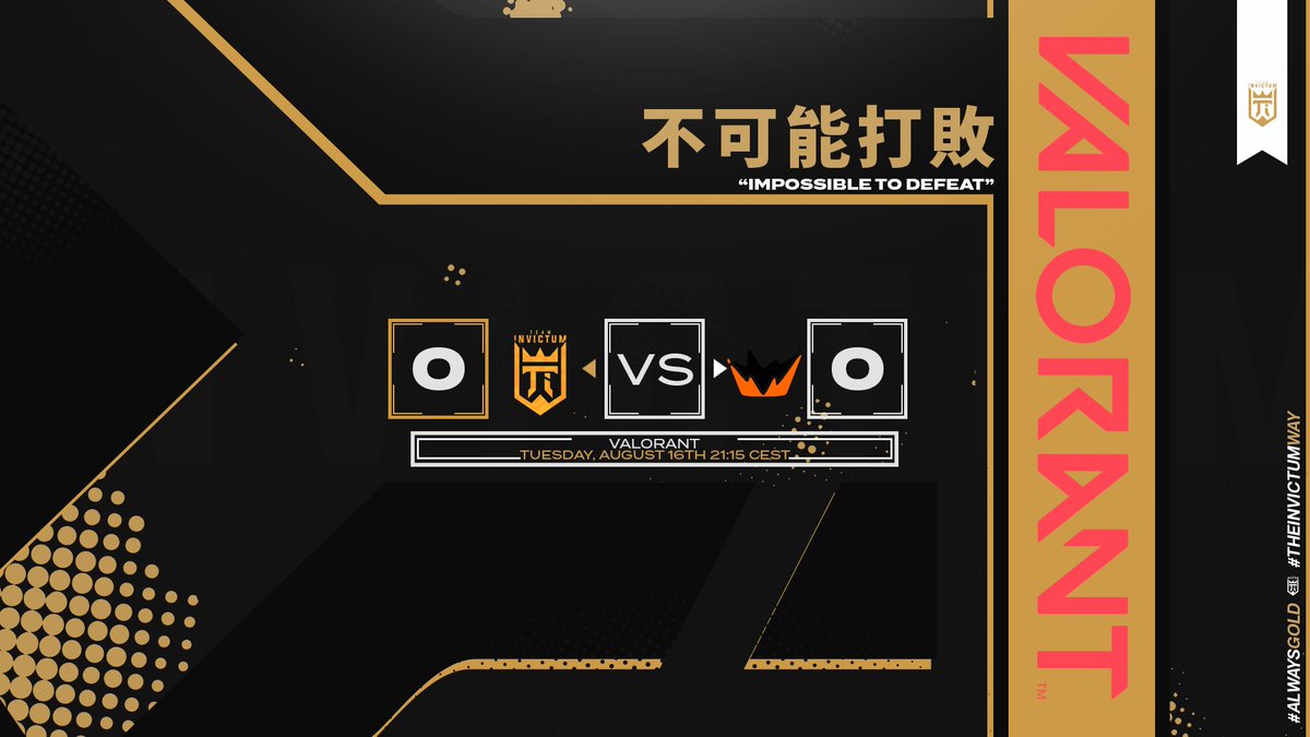 invictumgg's tweet photo. [#GameDay - #VAL]

The lads are taking part in the @TalentValorant Season One #MajorCup.

We kick off our season tomorrow against #AssistKings, Can we start off with a win? 

Tune in tomorrow!

📆: Tuesday 16th of August
⏲️: 21:15 CEST
📺: https://t.co/rBIJZ6bByK

#AlwaysGold https://t.co/TavJKGnEpS