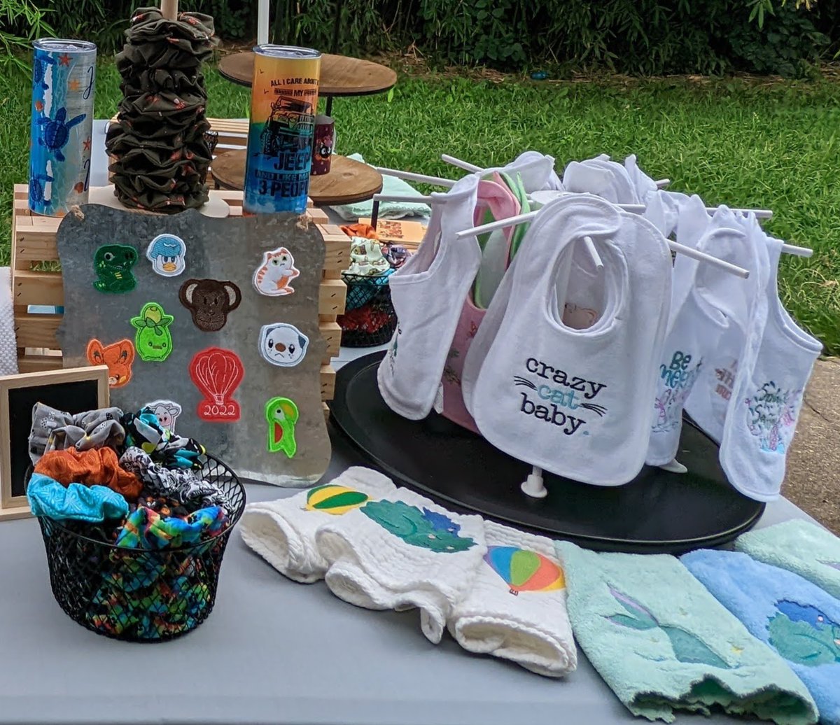 WadingHawk's tweet photo. Testing out our festival setup! Our first event will be this weekend at the Centralia, IL Hot Air Balloon Fest from Friday 08/19- Sunday 08/21. We would love to see you there!

#smallbusiness #machineembroidery #sublimation #hotairballoonfestival https://t.co/XaAgifNnxj