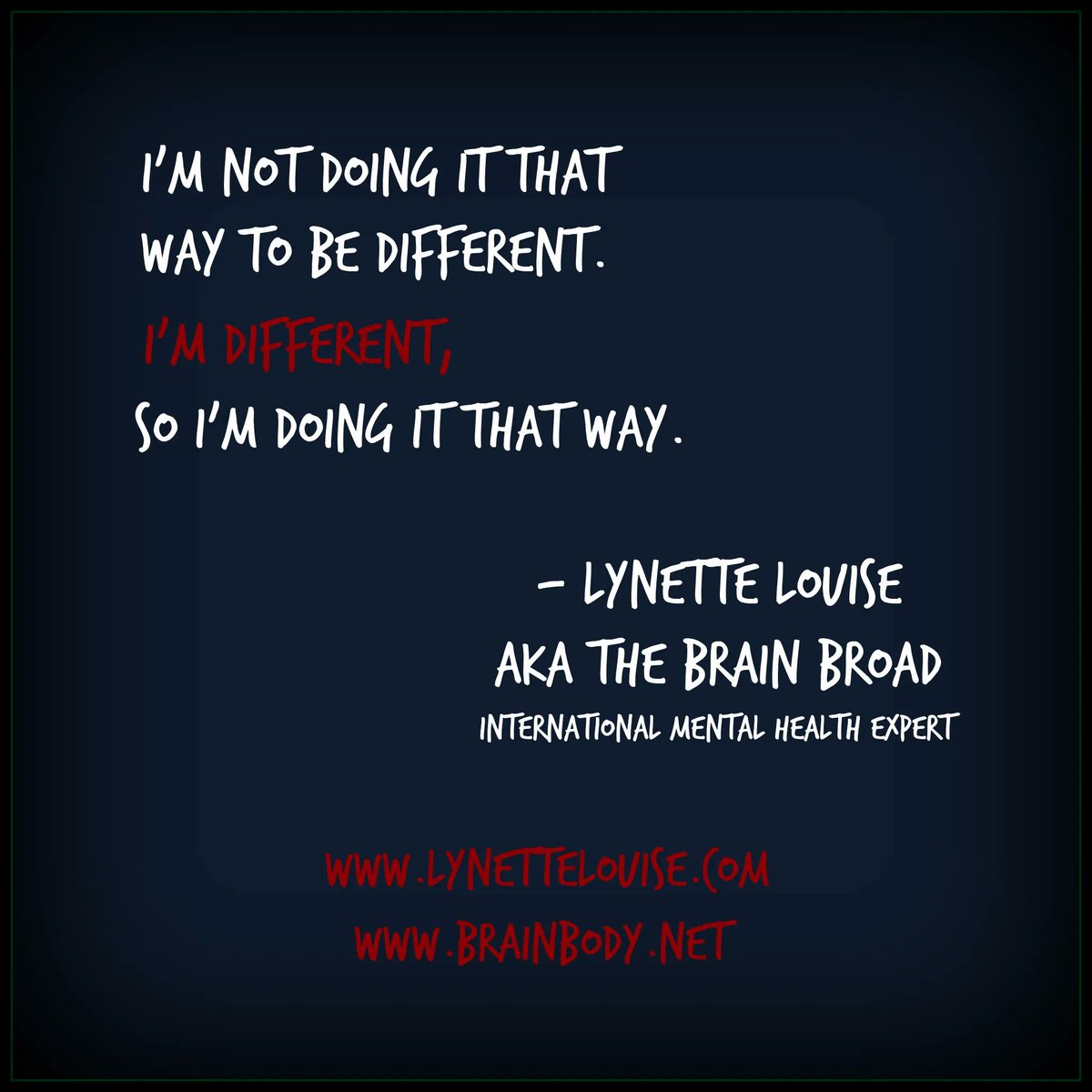lynettelouise's tweet photo. "I'm not doing it that way to be different. I'm different, so I'm doing it that way."
I think this is largely why I love working with outliers so much.
https://t.co/jsndonABdR / https://t.co/drMXlKIUPY
#autism #autistic
#HealingHumans https://t.co/5wDJblWYdK