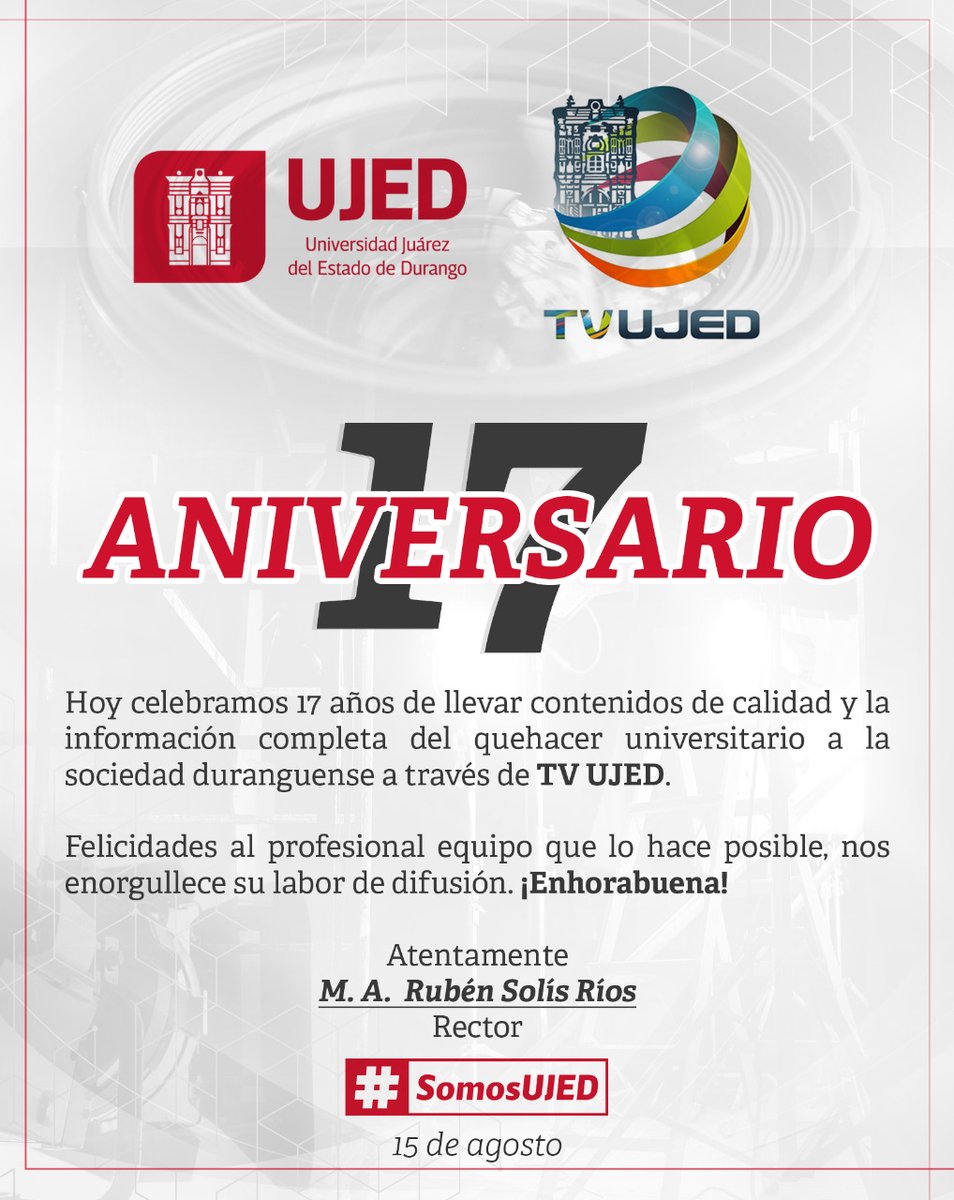 #UJEDTeFelicita ¡Muchas felicidades <a href="/TelevisionUjed/">Tv UJED Canal 9.1 📺</a>! #SomosUJED