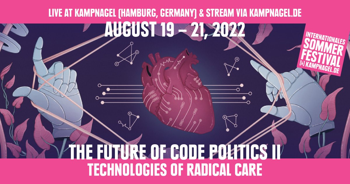 CodingRights's tweet photo. Vai começar o “The Future of Code Politics” no #InternationalesSommerfestivalKampnagel e a Coding ajudou a criar uma parte do programa que vai acontecer online nos dias do evento. #Sommerfestival2022 #MuseaMAMI #OracleForTransfeministTechnologies
#MuseaMAMI https://t.co/7X8wBNuQlU