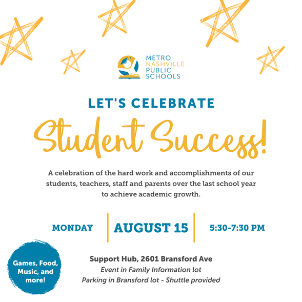 MNPS has achieved a level 5 value-added growth score from the Tennessee Value Added Assessment System, the highest possible rating for districts. Please join us for a celebration of our students' success and the teamwork that made it happen at 5:30 today at the Support Hub.