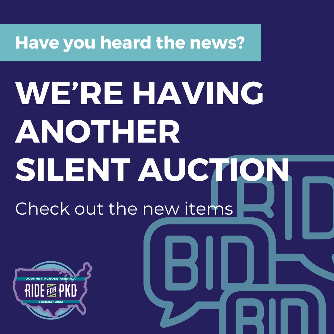 RideForPKD2022's tweet photo. Have you heard the #RideForPKD news? Since we had such great success with our first auction, we decided to do it again!
Check out the online auction now to score some great auction items while supporting the ride: https://t.co/6qbz1N4Gae https://t.co/T1tHQjMZw0