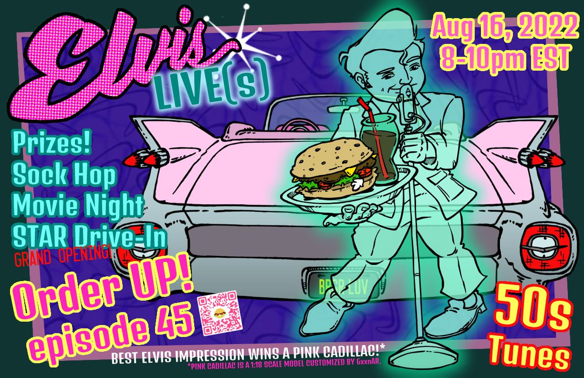 TheDinerStudio's tweet photo. A very special edition of OrderUP! is taking place tomorrow night (Tue) from 8-10pm! It's the ann. of Elvis's passing on 8/16. We are having a sock hop in #CHUBBYsFoodTruckPark & then we will move to our NEW spatial environment: #STARDriveIn for a movie you'll love! CONTEST!! https://t.co/JSLoYHSRv3