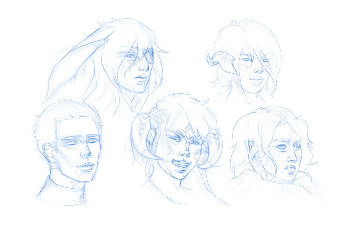 ArtsofUlthar's tweet image. Was inspired by the (much more skilled) art below to doodle all my FFXIV characters. Identified some tendencies towards sameface and generally formulaic drawing through the exercise. #ffxivart #sketches