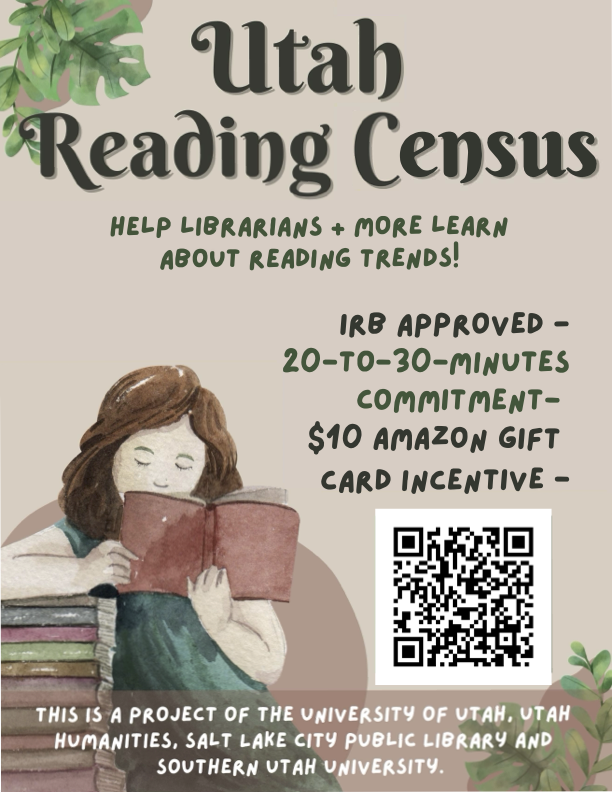allysonmower's tweet photo. Utah Reading Census! Help librarians + more learn about reading trends https://t.co/tbtLmpe5tr @SLCPL @MarriottLibrary @BNSugarhouse @KingsEnglish @utahhumanities https://t.co/dXnltHEk4O