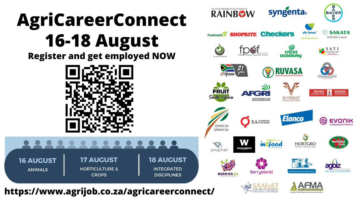 Interested in a career in agriculture? Register now to attend the online career fair! agrijob.co.za/agricareerconn…