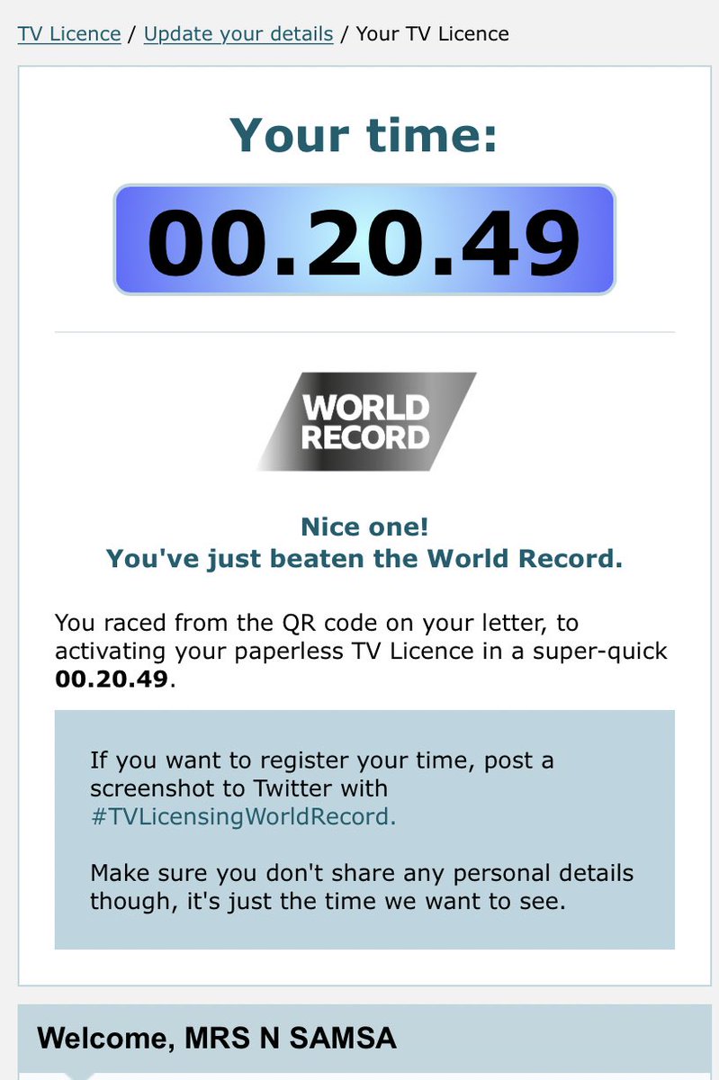 Samsa3's tweet photo. #TVLicensingWorldRecord First time I’ve ever won a race (that I didn’t even know I was entering 🤣) https://t.co/0O7GJOyYEV