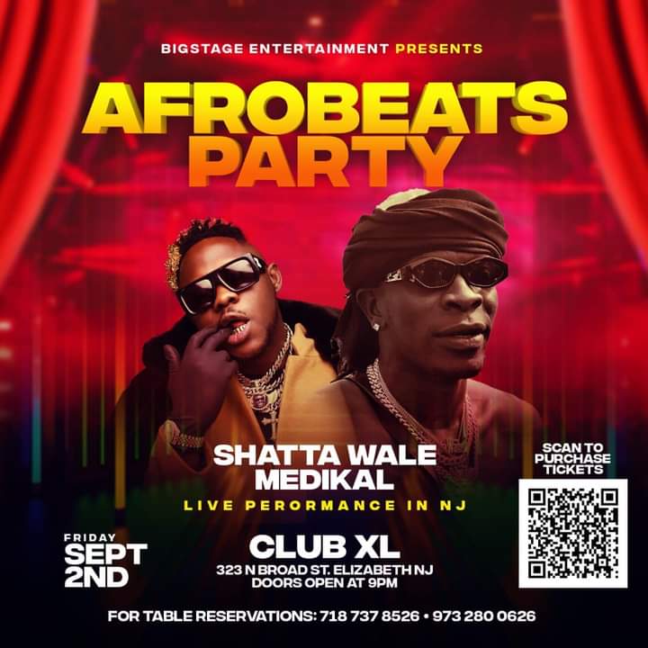 Afrobeats Party 💥💎🍷
<a href="/shattawalegh/">SHATTA WALE</a> × <a href="/AmgMedikal/">Mr President</a> live in New Jersey 🇱🇷

DATE : 2ND SEPTEMBER 2022
TIME: 9PM SHARP ( USA 🇺🇸)

#Taadismfanbase