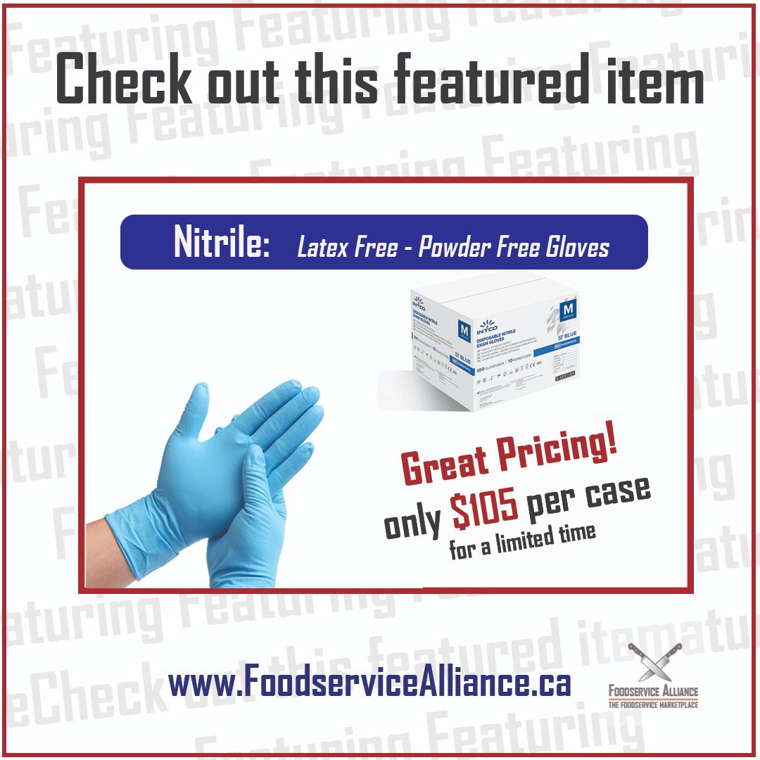 NAFSAlliance's tweet photo. Great price on great gloves for the Foodservice Industry! only $105 per case and FREE shipping in the Lower Mainland (Vancouver, BC) area. Go to https://t.co/MUg2YTcGlm  and browse or click on the direct link below. https://t.co/HPGQVcbd8H
#foodservice #gloves #chefs #latexfree https://t.co/lFskkCXn8r