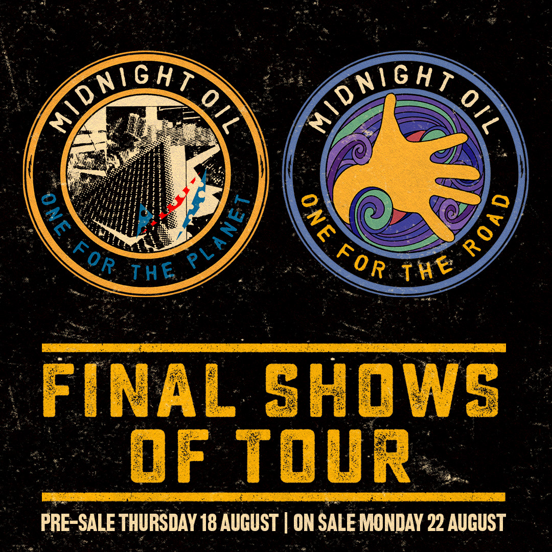 midnightoilband's tweet photo. The last dates of the final tour were revealed with Midnight Oil announcing two uniquely intimate extra shows in both Melbourne and Sydney. A portion of proceeds from each of these new gigs will be donated to environmental and Indigenous causes. See https://t.co/48BKtgqeRC https://t.co/no3jGXIaFZ