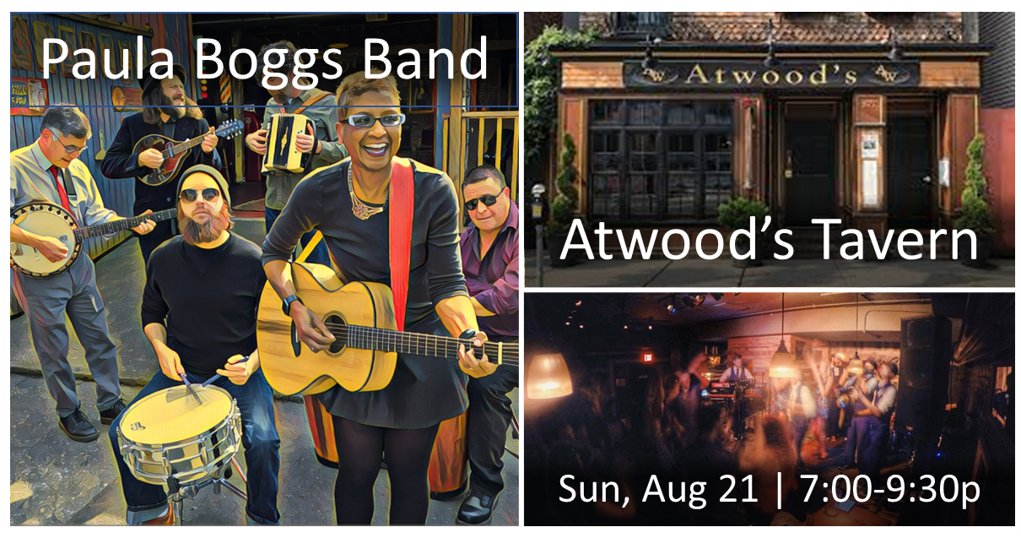 Proud that one of <a href="/Avid/">Avid</a>'s board members is a talented musician and the front person of @PaulaBoggsBand who is performing in the Boston area at Atwood's Tavern on Sun, Aug 21 (7- 9:30p).  With a style of Jazz blended w/ Americana, you will enjoy this band! atwoodstavern.com/music