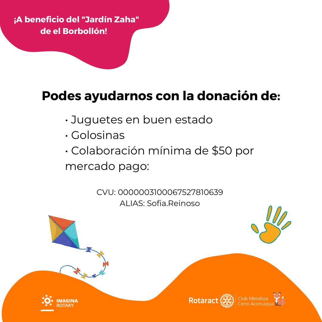 LhaRotaract's tweet photo. ¡Necesitamos de tu ayuda! 🍭❣️ Se viene el día de la niñez, ¡y necesitamos de tu pequeña colaboración para generar grande sonrisas! 🥳🎈

#Rotaract #RotaractMCA #DiaDeLaNiñez #DiaDeLasInfancias #Mendoza #Mza #Mdz #MendozaArgentina #Argentina #Sonrisas #InfanciaFeliz https://t.co/Vm8vwMz1Dq
