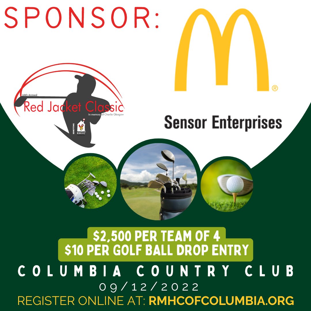 Big thanks to #SensorEnterprises, 2022 Red Jacket Classic Sponsor!
Only *28* days left to register your team &amp; or purchase #GolfBallDrop entries here: rmhcofcolumbia.org/golf-tournamen…