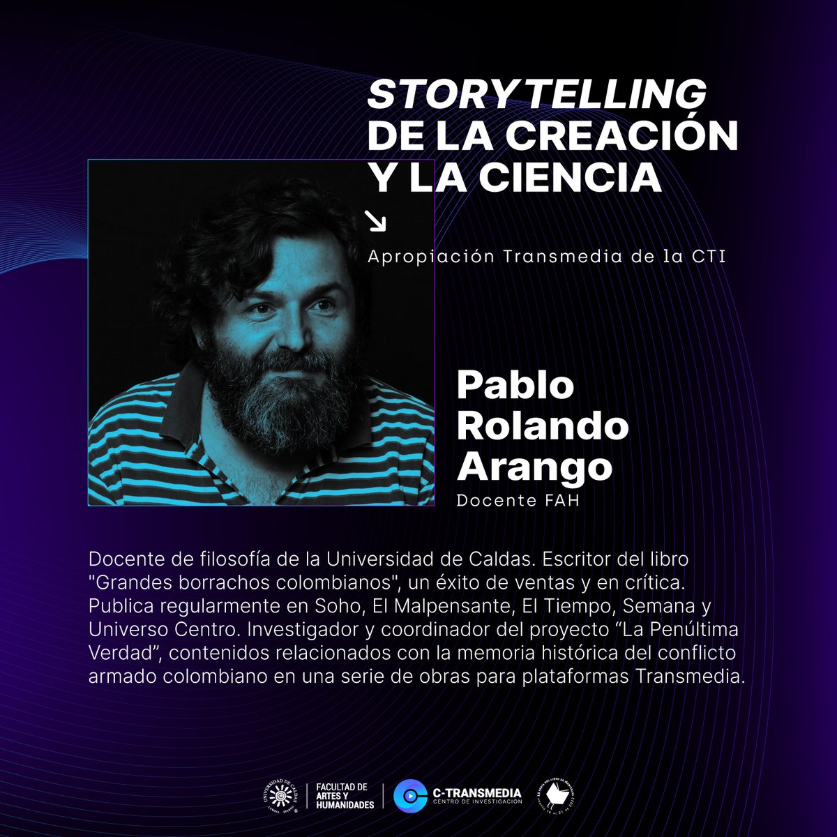 c_transmedia's tweet photo. 🔵🟣Conoce a nuestros expertos en divulgación científica este 17 de agosto en el evento 🧪📚Storytelling de la creación y la ciencia: apropiación transmedia de la CTI, y contágiate de su pasión por llevar el conocimiento más cerca de todos.
#DondeVivenLasPalabras #Storyscience https://t.co/Jm2qwkjzCB