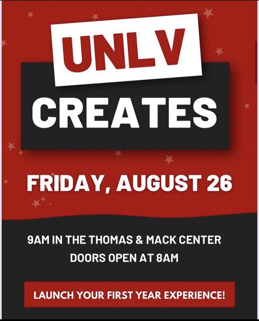 UNLVAdmissions's tweet photo. You heard all about it at your New Student Orientation, and now we are less than two weeks away from #UNLVCreates! Visit https://t.co/1GwUwMf9EF for your free ticket! Can’t wait to see you there! #WelcometoUNLV #UNLVBound #welcomeweeks #DiscoverUNLV https://t.co/A4kL6uMzs0