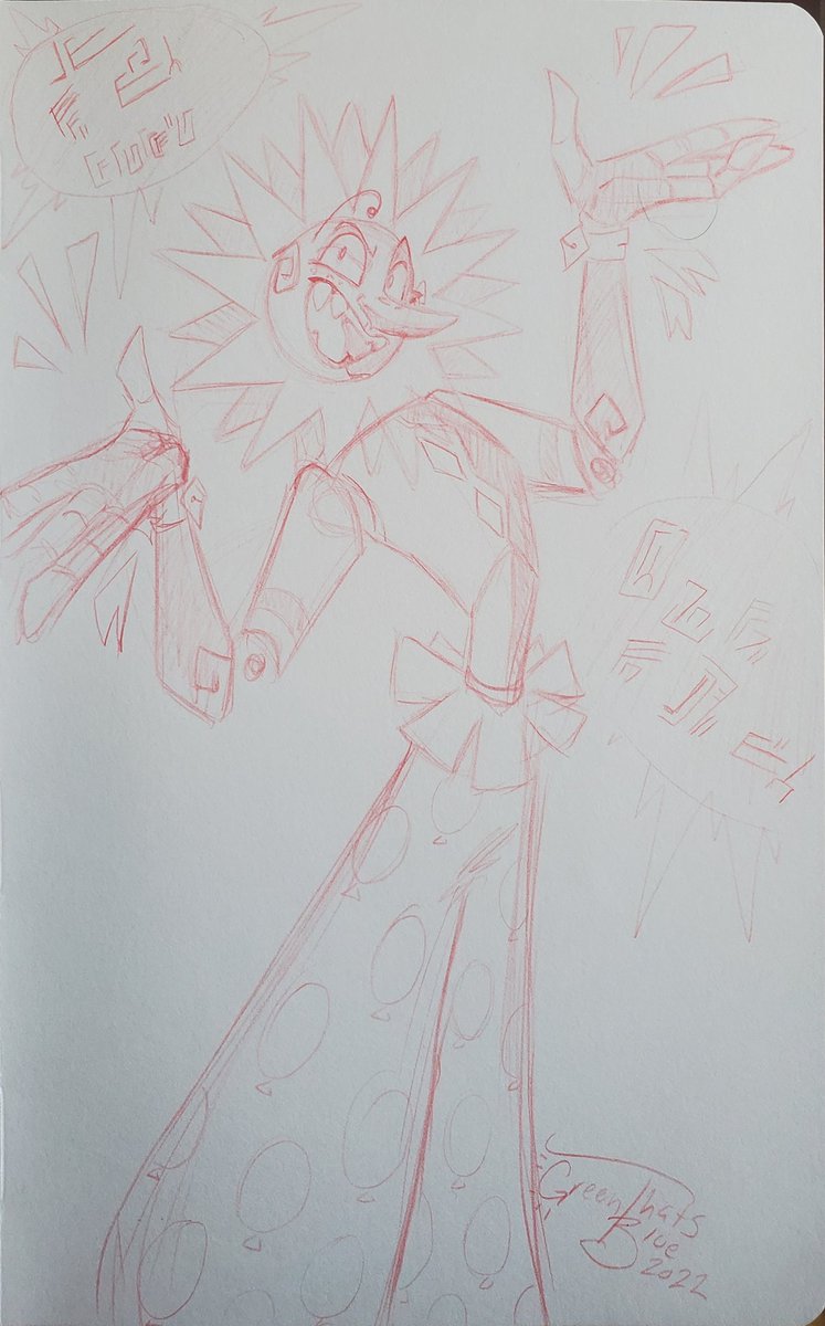 greenthatsblue's tweet photo. Some doodles from the past few days. Good golly I always forget how much I love red pencil.... #sunfnaf #eclipsefnaf #sundrop #doodles #SolFnaf #remix #OC https://t.co/VhUpxvy6lD