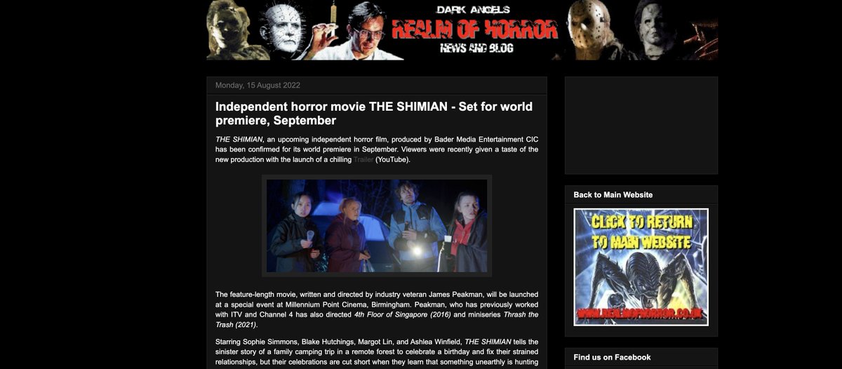 👹 Tonight The Shimian appears on the horror website <a href="/RealmofHorror/">Simon (Dark Angel)</a> 

Full article here: realmofhorror-blog.blogspot.com/2022/08/indepe…

#HorrorMovies #HorrorCommunity #HorrorFamily #HorrorFan #HorrorFam