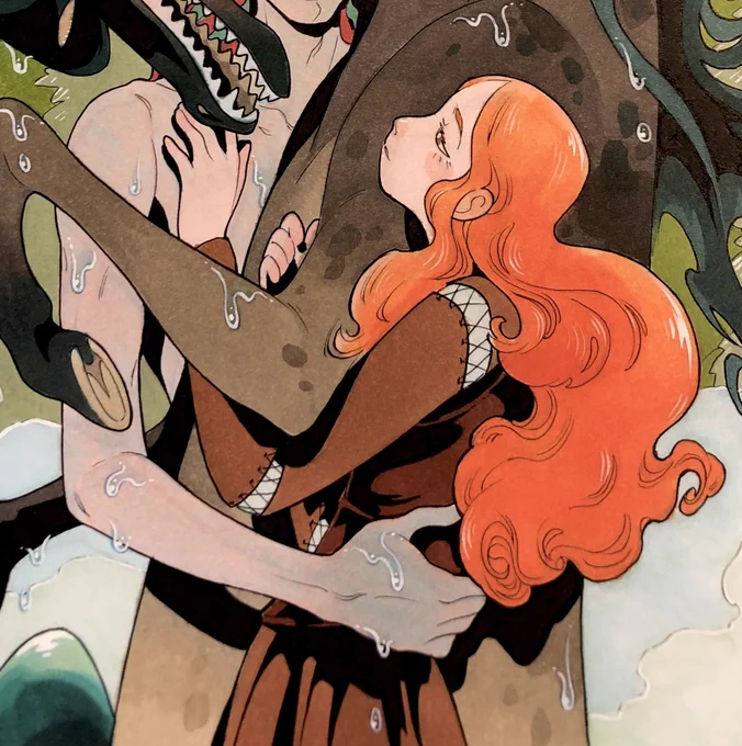 poison apple is on kickstarter! it's got so many amazing artworks/stories by such talented individuals, you'll def want to grab a copy for yourself!here's a preview/crop of one of the pieces i contributed, feat. an each uisge (man-eating equine shapeshifter of scottish lore)  