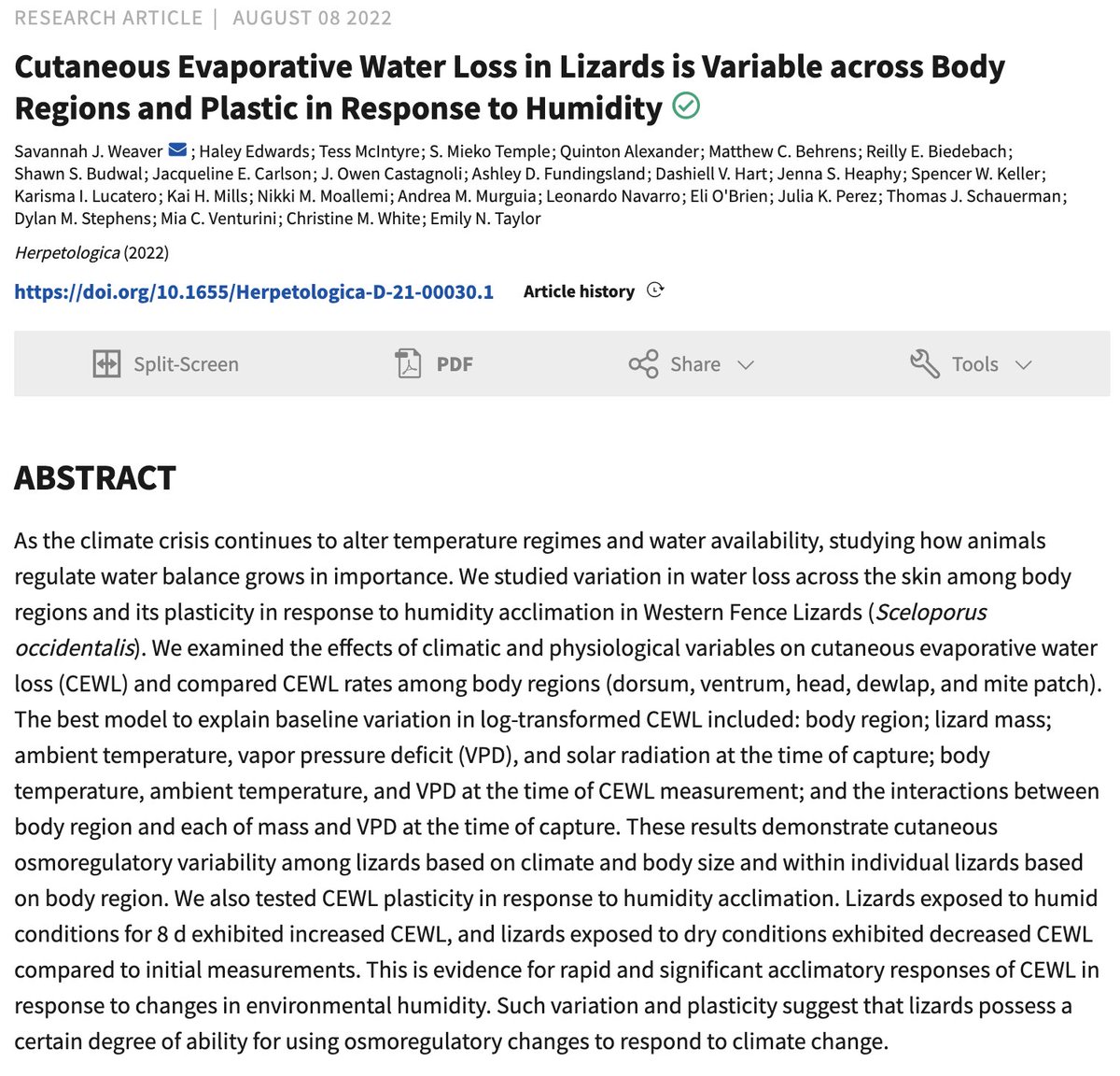 ScienceWithSav's tweet photo. It's out!! My first paper on #lizard #physiology! 😁😁😁
This is partly a product of a research project in @snakeymama's 2021 #herpetology lab! Every student is a coauthor... #inclusive #science
Read it via Herpetologica @HerpLeague - https://t.co/OU0IPd2lcb
email me for PDF https://t.co/BKtxvpc23v