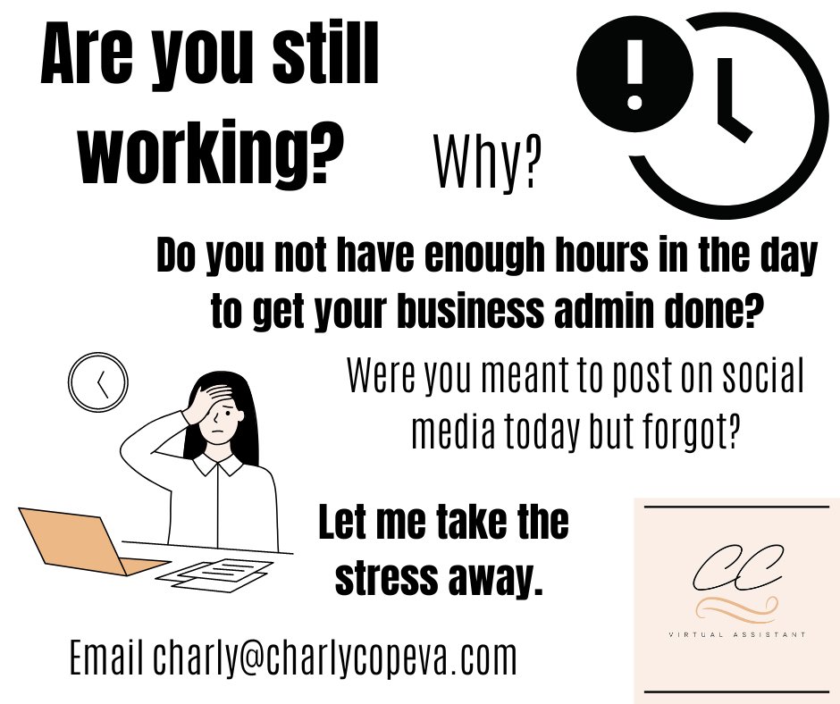 Contact me to find out how hiring me for as a little as one hour a week can take the strain away and get things done!
CCVA - The key to your success
charlycopeva.com
#virtualassistant #adminsupport #swansea