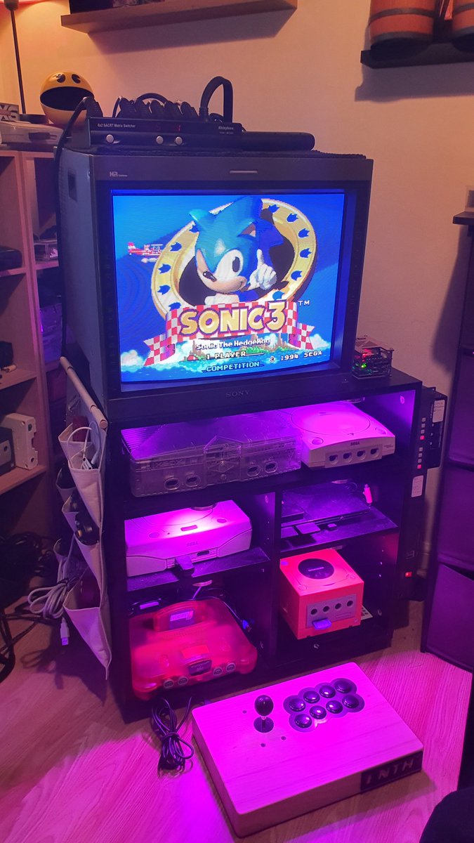 Callum_Jenkins's tweet photo. @RetroRGB Thanks for the cart video, it's been great to see the setups in the comments. I'm another PVM 20L4 guy in Scotland - here's my RGB cart with Mister, hooked to my home theater for audio. It's a printer cart that I've adapted, as adjustable wire racks aren't easily available here. https://t.co/jMBtnNBgRa