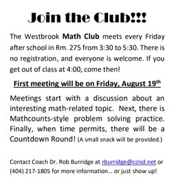 Make plans to join the Westbrook Math Club!