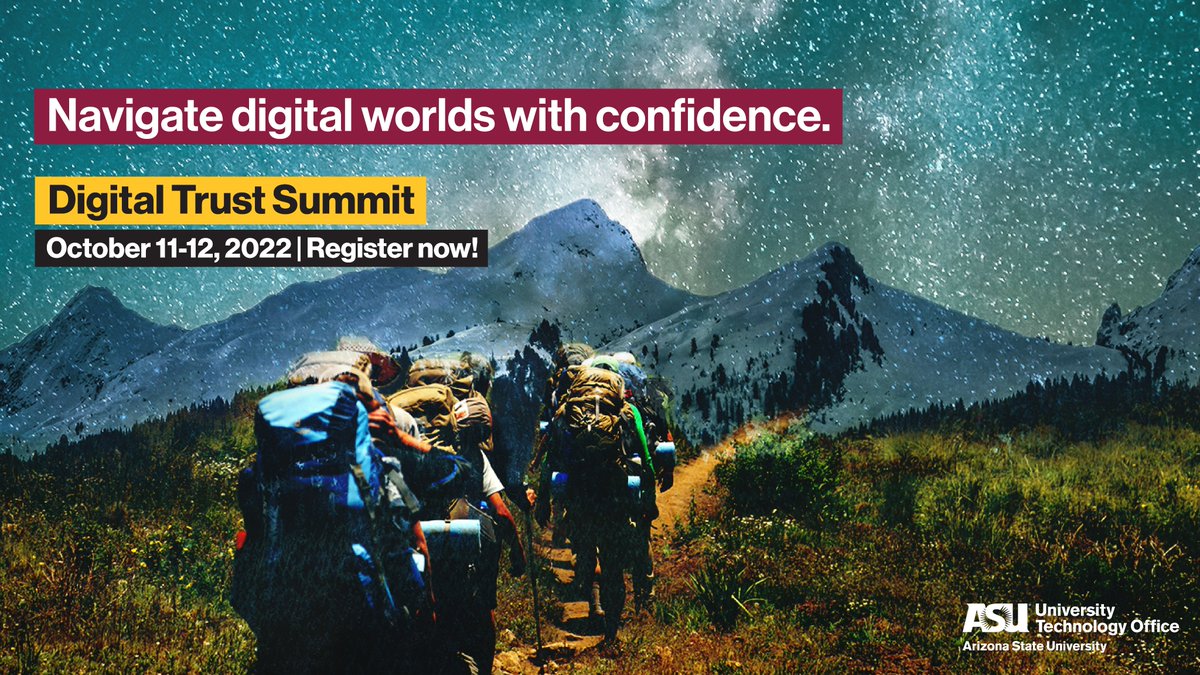 ASUTech_story's tweet photo. ASU's #DigitalTrustSummit is back & we're focusing on navigating digital worlds with confidence.
On October 11 (Tempe campus) & October 12 (virtual), explore the convergence of #cybersecurity and #dataprivacy for social impact.
Sign up now: https://t.co/qCmfyKa0vM #BeCyberSmart https://t.co/ITfPFwd0yx