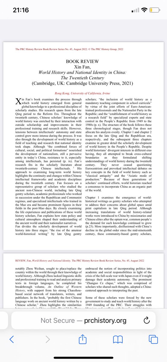 A generous and thorough review of my book in The PRC History Review. Invited to draft a short response to reviewer’s questions and enjoyed this interaction tremendously. prchistory.org/wp-content/upl…