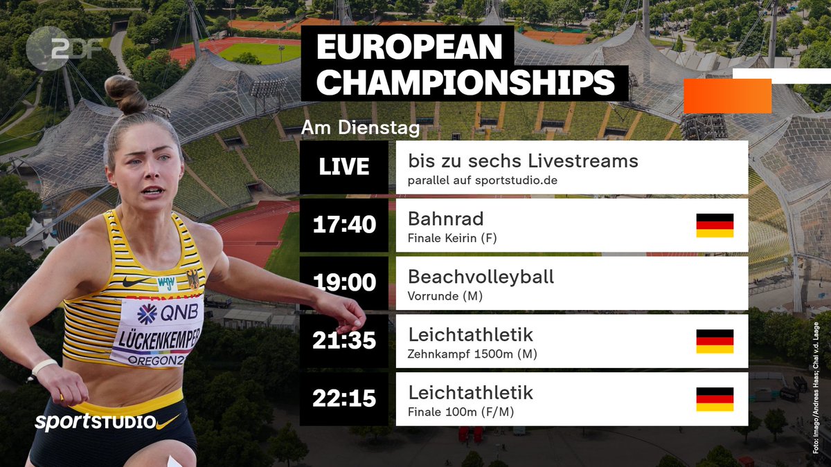 sportstudio's tweet photo. Heute Abend werden in der Leichtathletik die schnellste Frau und der schnellste Mann Europas gesucht. Im Bahnrad kann Emma Hinze ihren vierten Titel bei der Heim-EM gewinnen.
Hier geht's zu den Livestreams 👉https://t.co/FG8K6q3u2A @Euro_Champs @ECMunich2022 #munich2022 #ec202 https://t.co/Or6DzvmB6u
