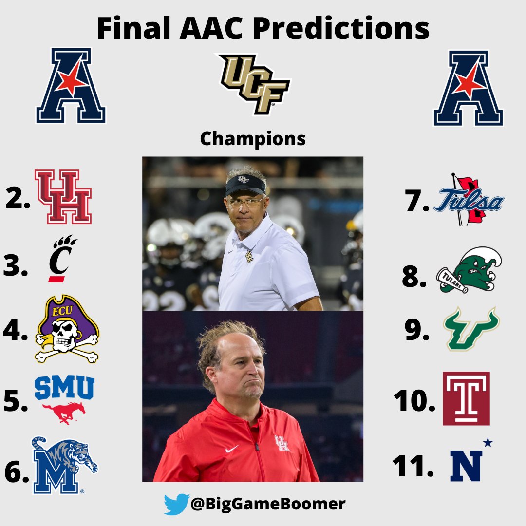 BigGameBoomer's tweet photo. Final AAC Predictions https://t.co/S4zTx46HgT