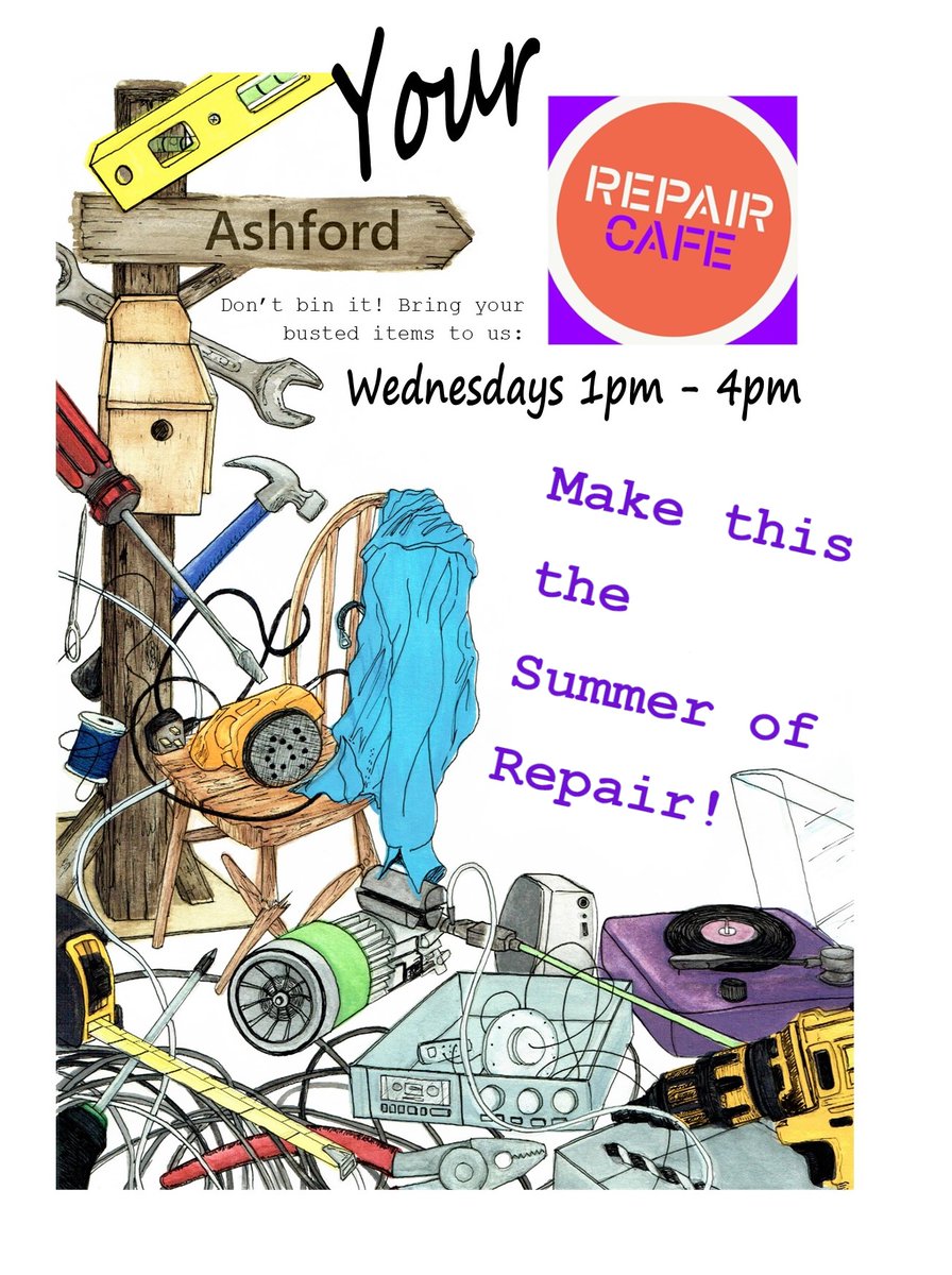 Repair Cafe Ashford is open ALL SUMMER LONG at <a href="/Singleton_EC/">Singleton Environment Centre</a> Singleton Environment Centre workshop, Wednesdays, 1pm-4pm. Bring your busted items to us and our team will do our best to fix them for you. #RightToRepair #fixit #repair #reuse #Recycle #upcycle #Sustainability