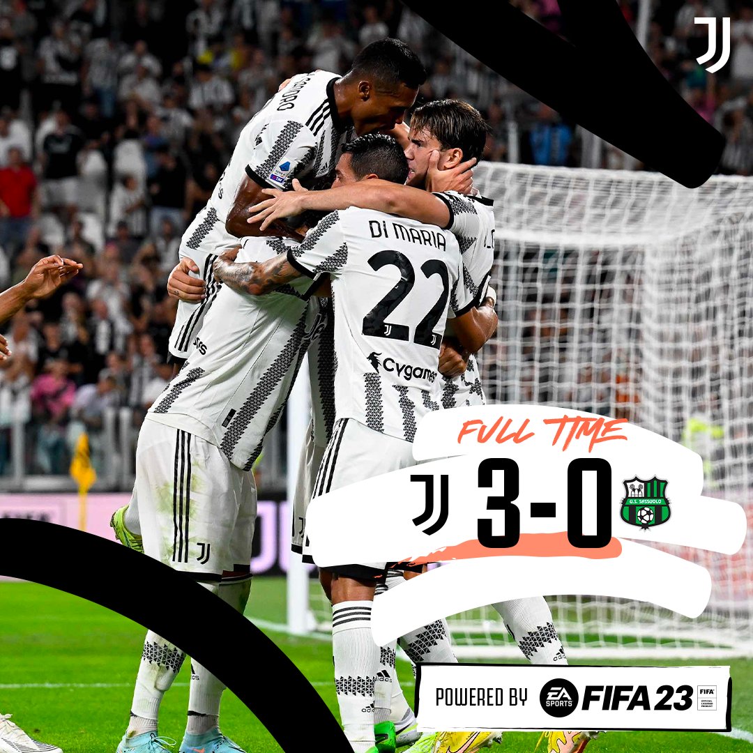 juventusfc's tweet photo. Full time |⌛️|
I ragazzi portano a casa una bella vittoria ⚪️⚫️

💪@EASPORTSFIFA
#JuveSassuolo [3-0] #ForzaJuve https://t.co/PjYPuIe03V