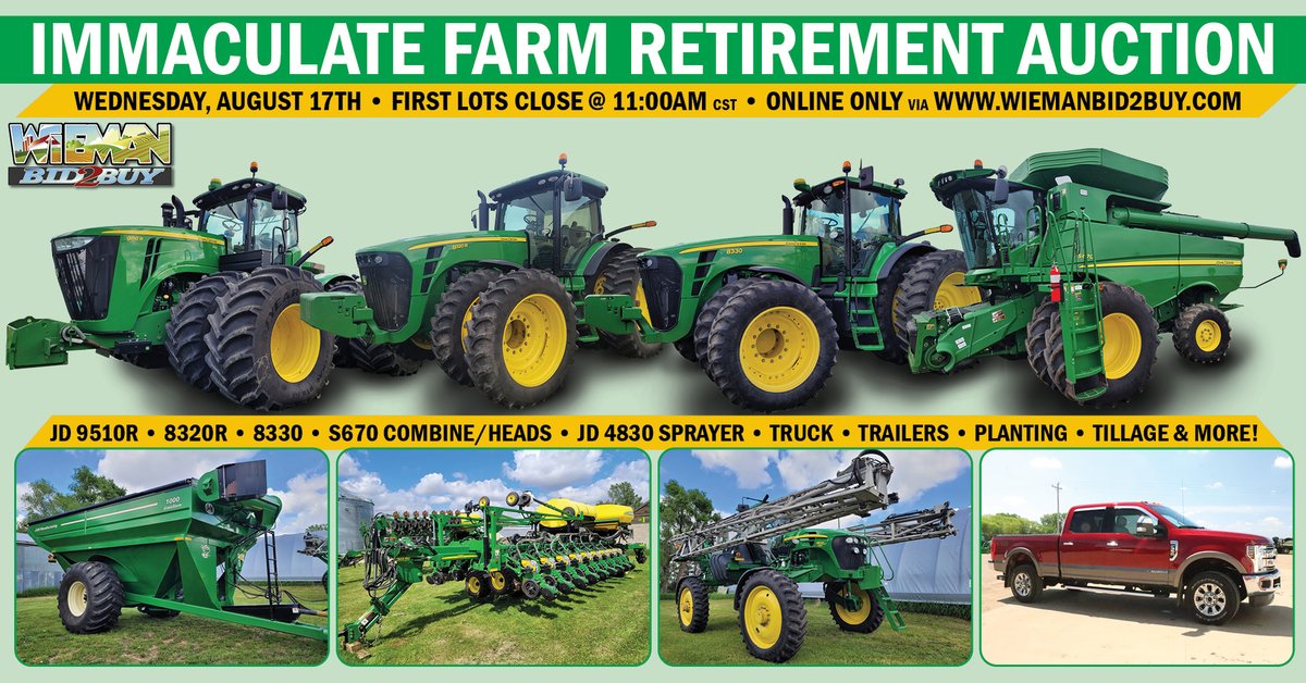wiemanauction's tweet photo. Less than 2 days to bid on this clean, mostly 1 owner retirement auction.  Check out the catalog now at https://t.co/qc3m8ePGUT.  Ron is an excellent care taker and operator and you will like what you see! https://t.co/ilpE3sNMYt