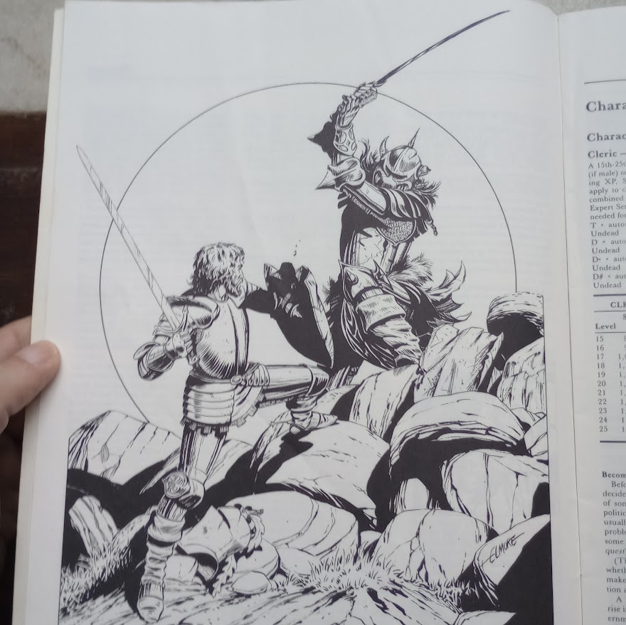 ItensRarosRPG's tweet photo. As ilustrações internas são do Larry Elmore e do Jeff Easley e a capa do Elmore é espetacular. A partir do Companion os livros BECMI são mais chatinhos de achar (cada vez menos vendidos, e com tiragens mais baixas), ainda mais completos e por um preço factível. https://t.co/AdQhGrBFRW