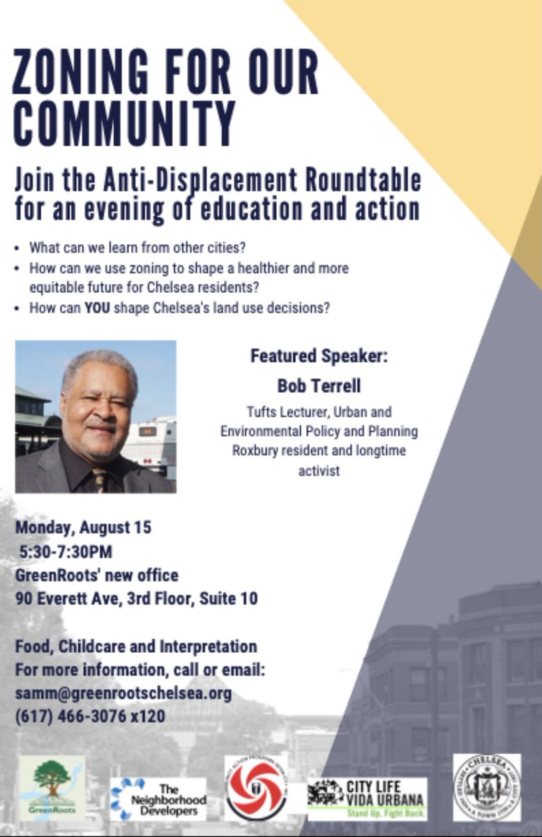CityLife_Clvu's tweet image. Join the anti-displacement table tonight in Chelsea at 5:30pm; the featured speaker will be Bob Terrell from Tufts and lifelong Roxbury resident; one of our Northside organizers will be there in case you want to talk and connect towards the end. #HousingJustice #WorkingClassPower